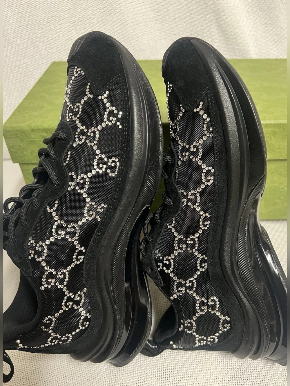 Gucci Black GG Crystal Embellished Run Sneakers - Picture 3 of 10